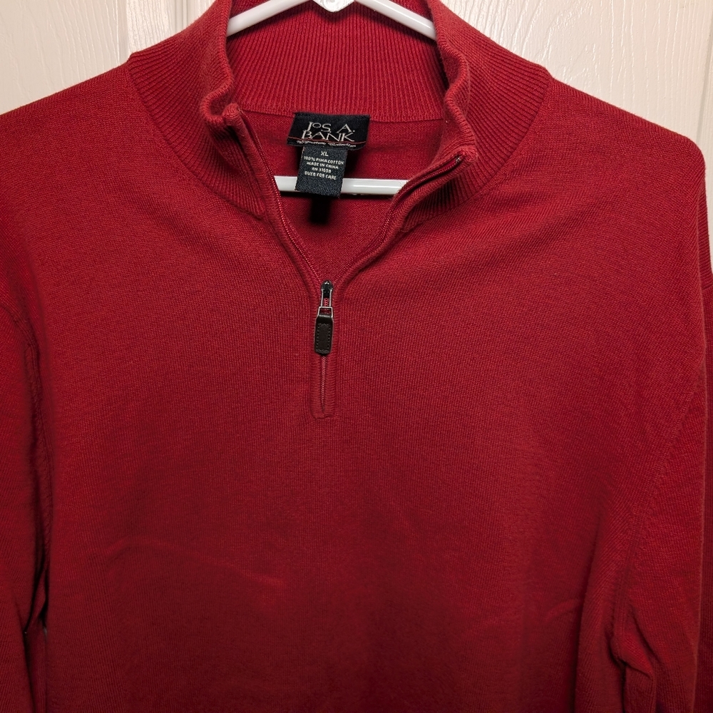 Jos A Bank Mens Size XL Red Pima Cotton Quarter Zip Long Sleeve Pullover Sweater